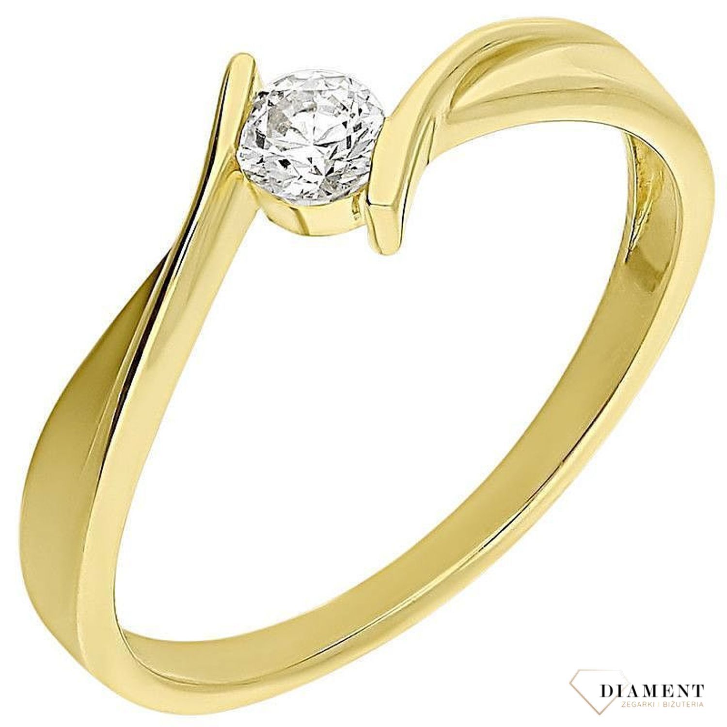 Pierścionek złoty Diament 585, diamenty to piękny pierścionek zaręczynowy wykonany ze złota próby 585. Pierścionek z diamentem i wielkości 0,03 ct, czystości SI oraz barwie H. Waga 1,59 gram..jpg